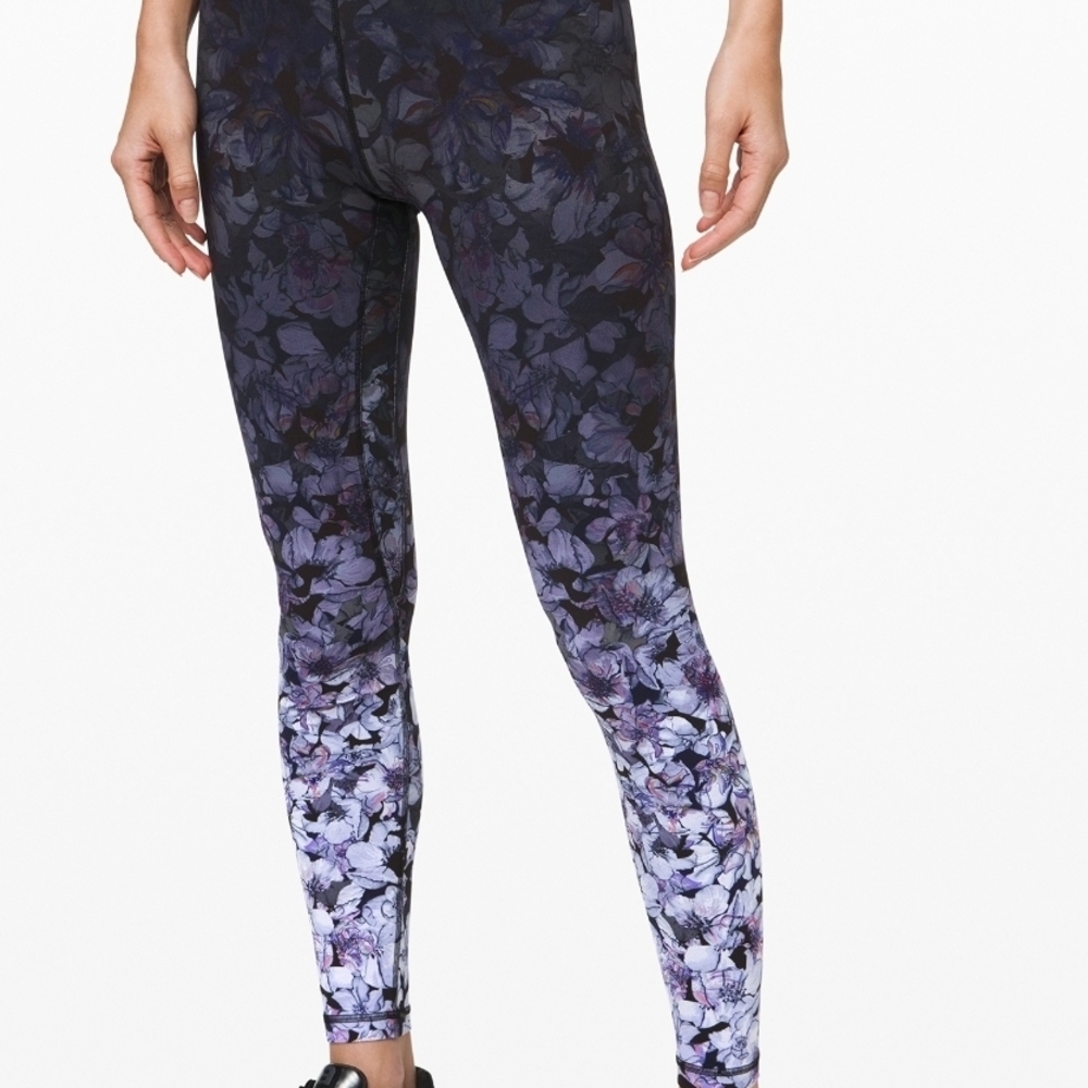 lululemon athletica Black and Purple Floral Leggings